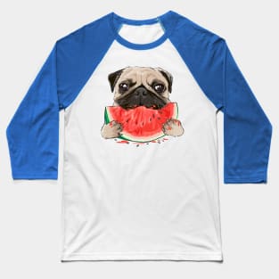 funny funny pug dog eating watermelon Baseball T-Shirt
